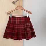 GETADME Japanese Style Retro Spicy Girl Plaid Pleated Skirt Autumn Winter College Style Woolen Mini Skirt High Waiste Sweet Kawaii Skirt