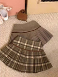 GETADME Japanese Style Retro Spicy Girl Plaid Pleated Skirt Autumn Winter College Style Woolen Mini Skirt High Waiste Sweet Kawaii Skirt