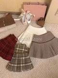 GETADME Japanese Style Retro Spicy Girl Plaid Pleated Skirt Autumn Winter College Style Woolen Mini Skirt High Waiste Sweet Kawaii Skirt