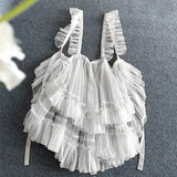 GETADME 일본식 달콤한 로리타 스타일 더블 레이어 메시 서스펜더 스커트 여성 콰이 귀여운 앞치마 주름 장식 시스루 커버업 프린세스 파티 스커트