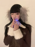 GETADME Japanese Y2k Fur Coat Women American Retro Brown Knitted Jacket Vintage Korean Style Zipper  Winter 2000s Aesthetics