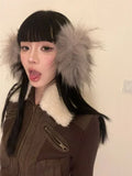GETADME Japanese Y2k Fur Coat Women American Retro Brown Knitted Jacket Vintage Korean Style Zipper  Winter 2000s Aesthetics