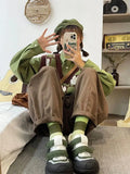 GETADME Japanese sweet flower jacquard sweater knitted vest vest + green shirt two female students joker suit korean sweater y2k femme