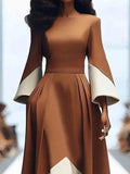 GETADME Jennifer Party Evening Dresses Women Midi Dress Long Dresses with Sleevess 2025 A-Line Pleated Pockets High Neck Dresses