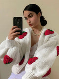 GETADME Jmprs Fashion 3D Strawberry Women Cardigan Sweater White Spring Loose American Style Female Knitted Coat Casual Ladies Jacket