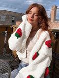 GETADME Jmprs Fashion 3D Strawberry Women Cardigan Sweater White Spring Loose American Style Female Knitted Coat Casual Ladies Jacket