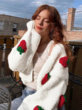 GETADME Jmprs Fashion 3D Strawberry Women Cardigan Sweater White Spring Loose American Style Female Knitted Coat Casual Ladies Jacket