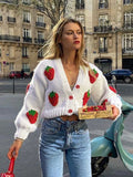 GETADME Jmprs Fashion 3D Strawberry Women Cardigan Sweater White Spring Loose American Style Female Knitted Coat Casual Ladies Jacket