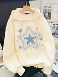 GETADME Jmprs Vintage Star Print Hoodies Women Streetwear Loose Long Sleeve Sweatshirts American Retro Bf Casual Harajuku Pullover Tops