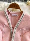 GETADME KUSAHIKI Pink Nail Bead Jacket for Women 2025 Winter New Style Short Woolen Cardigan Coat Top