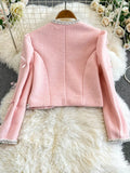 GETADME KUSAHIKI Pink Nail Bead Jacket for Women 2025 Winter New Style Short Woolen Cardigan Coat Top