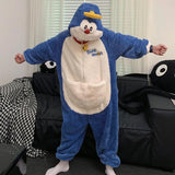 Getadme Kawaii Dinosaur Women Pajamas Men Jumpsuits Sleepwear Winter Thick Couples Hooded Pyjamas Coral velvet Onesie Soft Zipper Suit