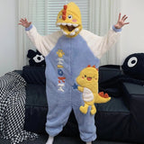 Getadme Kawaii Dinosaur Women Pajamas Men Jumpsuits Sleepwear Winter Thick Couples Hooded Pyjamas Coral velvet Onesie Soft Zipper Suit