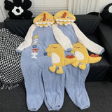 Getadme Kawaii Dinosaur Women Pajamas Men Jumpsuits Sleepwear Winter Thick Couples Hooded Pyjamas Coral velvet Onesie Soft Zipper Suit