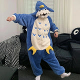 Getadme Kawaii Dinosaur Women Pajamas Men Jumpsuits Sleepwear Winter Thick Couples Hooded Pyjamas Coral velvet Onesie Soft Zipper Suit