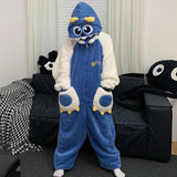 Getadme Kawaii Dinosaur Women Pajamas Men Jumpsuits Sleepwear Winter Thick Couples Hooded Pyjamas Coral velvet Onesie Soft Zipper Suit