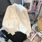 Getadme Kawaii Knit Tops for Woman Cardigan Winter Button Cute Women's Sweater White Autumn 2025 New in Korean Luxury Long Sleeve Trend