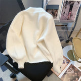Getadme Kawaii Knit Tops for Woman Cardigan Winter Button Cute Women's Sweater White Autumn 2025 New in Korean Luxury Long Sleeve Trend