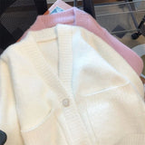 Getadme Kawaii Knit Tops for Woman Cardigan Winter Button Cute Women's Sweater White Autumn 2025 New in Korean Luxury Long Sleeve Trend