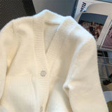 Getadme Kawaii Knit Tops for Woman Cardigan Winter Button Cute Women's Sweater White Autumn 2025 New in Korean Luxury Long Sleeve Trend