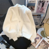 Getadme Kawaii Knit Tops for Woman Cardigan Winter Button Cute Women's Sweater White Autumn 2025 New in Korean Luxury Long Sleeve Trend
