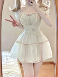 GETADME Kawaii Sweet 2 Piece Dress Set Women 2025 Summer Short Sleeve Y2k Crop Tops + Mini Skirt Female Outfits Korean Fashion Suit Chic