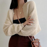 GETADME Knitted Cardigan For Women Open Front Cropped Sweater Cozy Long Sleeve Knitwear