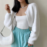 GETADME Knitted Cardigan For Women Open Front Cropped Sweater Cozy Long Sleeve Knitwear