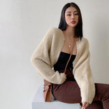 GETADME Knitted Cardigan For Women Open Front Cropped Sweater Cozy Long Sleeve Knitwear