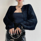 GETADME Knitted Cardigan For Women Open Front Cropped Sweater Cozy Long Sleeve Knitwear