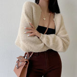 GETADME Knitted Cardigan For Women Open Front Cropped Sweater Cozy Long Sleeve Knitwear
