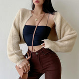 GETADME Knitted Cardigan For Women Open Front Cropped Sweater Cozy Long Sleeve Knitwear