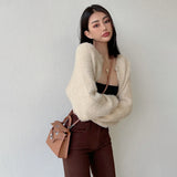 GETADME Knitted Cardigan For Women Open Front Cropped Sweater Cozy Long Sleeve Knitwear
