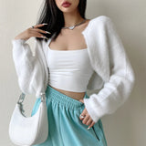 GETADME Knitted Cardigan For Women Open Front Cropped Sweater Cozy Long Sleeve Knitwear