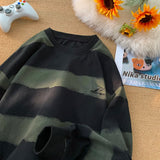 GETADME Korean Clashing Striped Long Sleeve T-Shirt 2025 Autumn Man Round Neck Sweatshirt Trendy Couples Loose Fit Male Sweatshirts