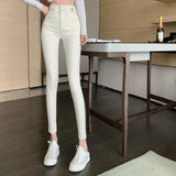 GETADME 한국 패션 살구색 스키니 팬츠 여성 하이웨이스트 스트레치 청바지 팬츠 섹시 펜슬 카프리 스트리트웨어 힙 리프트 데님 레깅스