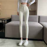 GETADME 한국 패션 살구색 스키니 팬츠 여성 하이웨이스트 스트레치 청바지 팬츠 섹시 펜슬 카프리 스트리트웨어 힙 리프트 데님 레깅스