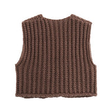 Getadme Korean Fashion Crop Sweater Women Vest Solid Loose Casual Sweater Vest Cable Knit Sweater Vest For Women Luxury Designer Tops