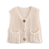 Getadme Korean Fashion Crop Sweater Women Vest Solid Loose Casual Sweater Vest Cable Knit Sweater Vest For Women Luxury Designer Tops