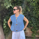 Getadme Korean Fashion Crop Sweater Women Vest Solid Loose Casual Sweater Vest Cable Knit Sweater Vest For Women Luxury Designer Tops
