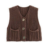 Getadme Korean Fashion Crop Sweater Women Vest Solid Loose Casual Sweater Vest Cable Knit Sweater Vest For Women Luxury Designer Tops