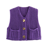 Getadme Korean Fashion Crop Sweater Women Vest Solid Loose Casual Sweater Vest Cable Knit Sweater Vest For Women Luxury Designer Tops