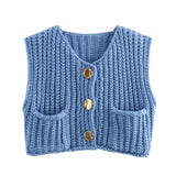 Getadme Korean Fashion Crop Sweater Women Vest Solid Loose Casual Sweater Vest Cable Knit Sweater Vest For Women Luxury Designer Tops