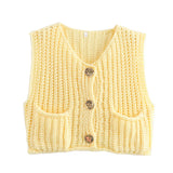 Getadme Korean Fashion Crop Sweater Women Vest Solid Loose Casual Sweater Vest Cable Knit Sweater Vest For Women Luxury Designer Tops