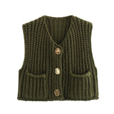 Getadme Korean Fashion Crop Sweater Women Vest Solid Loose Casual Sweater Vest Cable Knit Sweater Vest For Women Luxury Designer Tops