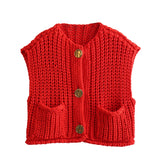 Getadme Korean Fashion Crop Sweater Women Vest Solid Loose Casual Sweater Vest Cable Knit Sweater Vest For Women Luxury Designer Tops