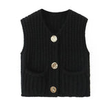 Getadme Korean Fashion Crop Sweater Women Vest Solid Loose Casual Sweater Vest Cable Knit Sweater Vest For Women Luxury Designer Tops