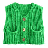 Getadme Korean Fashion Crop Sweater Women Vest Solid Loose Casual Sweater Vest Cable Knit Sweater Vest For Women Luxury Designer Tops