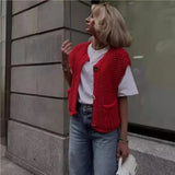 Getadme Korean Fashion Crop Sweater Women Vest Solid Loose Casual Sweater Vest Cable Knit Sweater Vest For Women Luxury Designer Tops
