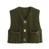 Getadme Korean Fashion Crop Sweater Women Vest Solid Loose Casual Sweater Vest Cable Knit Sweater Vest For Women Luxury Designer Tops